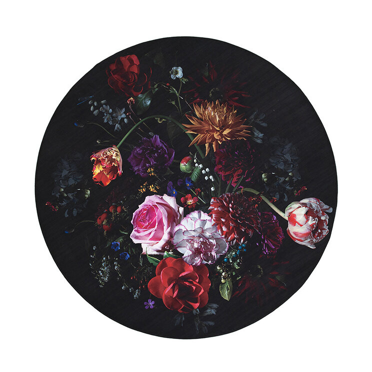 Rund Blommig Matta - Florine Svart/Rosa - product