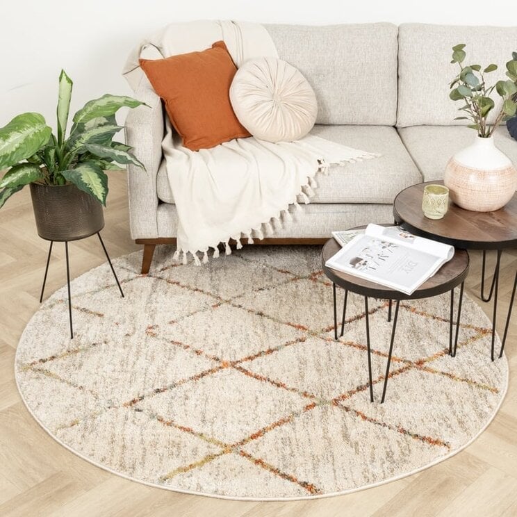 Rund Matta Med Hög Lugg  - Blend Lines Terrakotta
