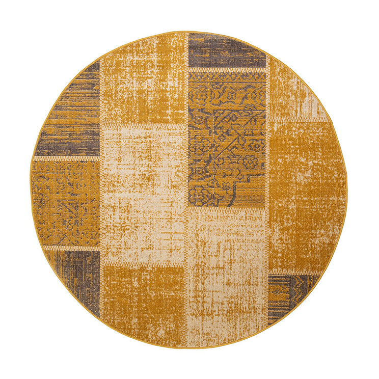 Rund Lapptäckesmatta - Spring Patchwork Gul/Taupe - product