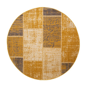Rund Lapptäckesmatta - Spring Patchwork Gul/Taupe - sfeer