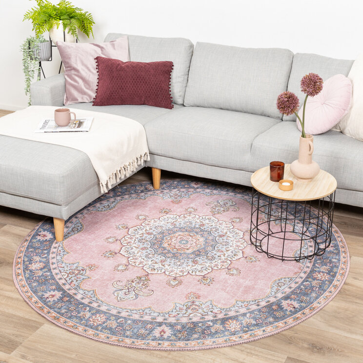 Rund Matta I Vintagestil - Lily Medaillon Rosa