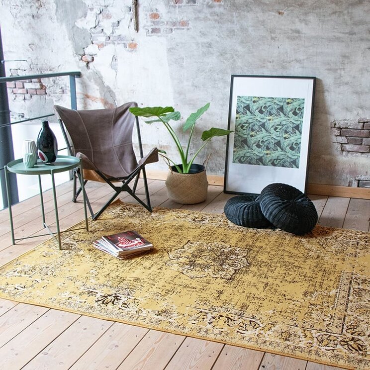 Matta I Vintagestil - Wonder Gul/Svart