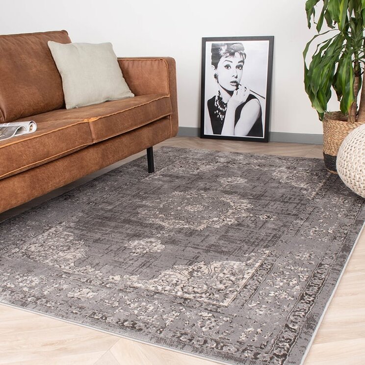 Matta I Vintagestil - Deep Medaillon Grå