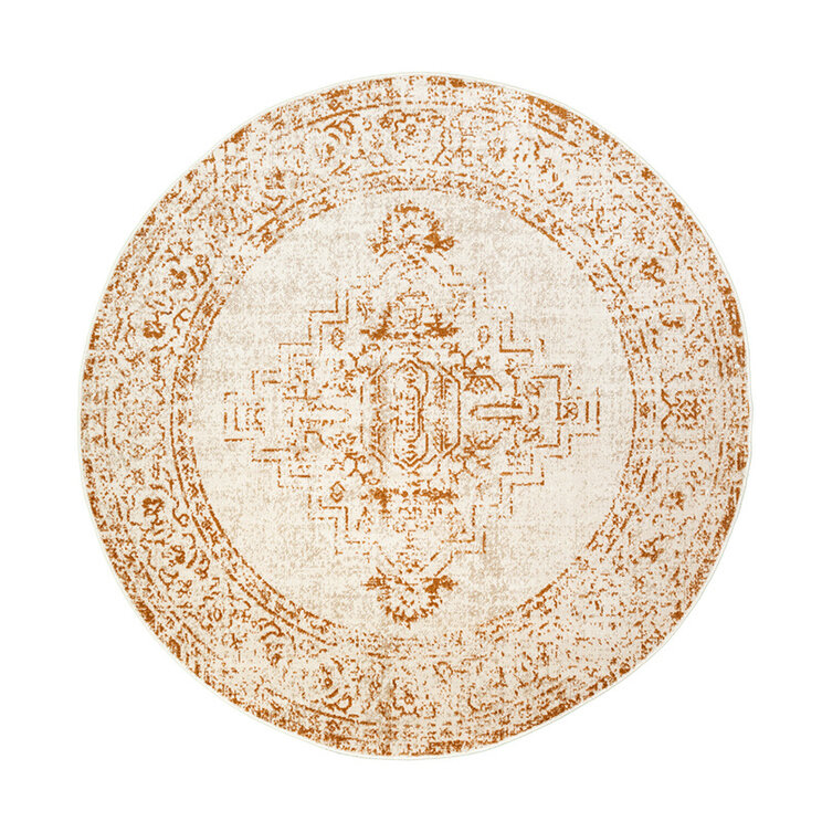 Rund Matta I Vintagestil - Spring Ethnic Gräddvit/Terrakotta - product