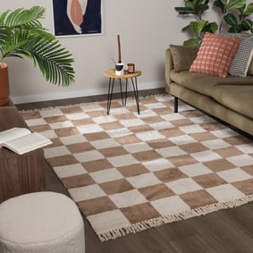 Schackmönstrad Matta  - Blox Fringe Beige