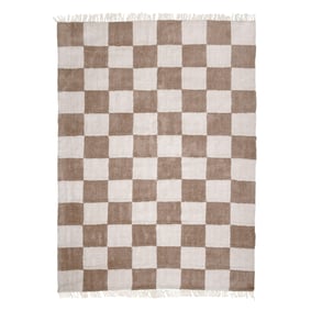 Schackmönstrad Matta  - Blox Fringe Beige - sfeer