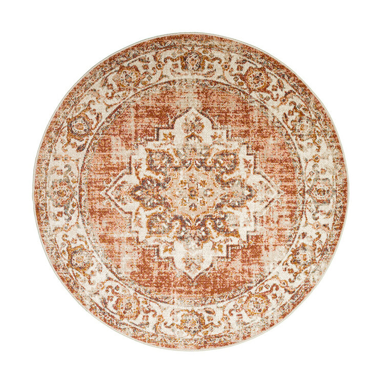 Rund Matta I Vintagestil - Spring Medaillon Terrakotta/Gräddvit - product