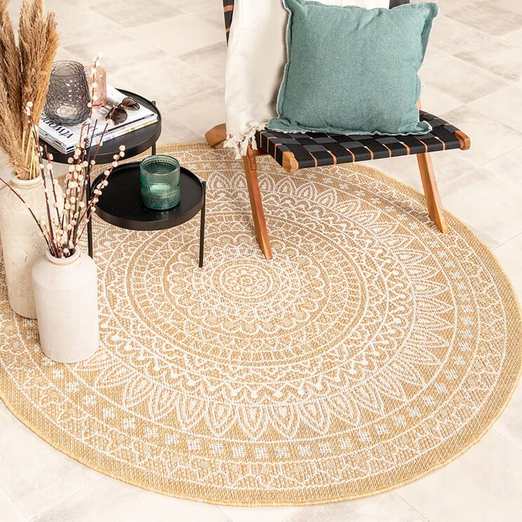 Rund Utomhusmatta - Summer Aztec Gul
