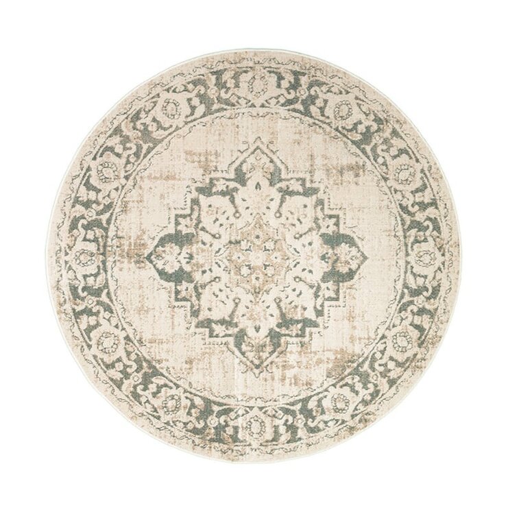 Rund Matta I Vintagestil - Spring Medaillon Gräddvit/Grön - product