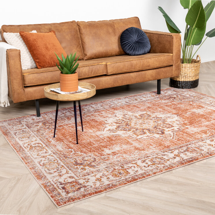 Matta I Vintagestil - Spring Medaillon Terrakotta/Gräddvit