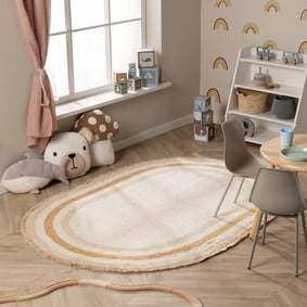 Oval tvättbar barnmatta - Milo Beige