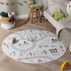 Rund lekmatta Bil - Rocky Ride Vit