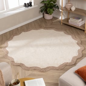 Rund Tvättbar Matta – Hazy Beige/Crème