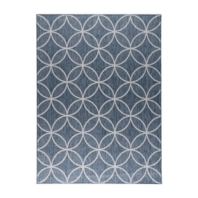 Geometrisk utomhusmatta – Faro Ripple Blue - sfeer