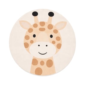 Rund tvättbar barnmatta – Sammy Giraff Beige - sfeer