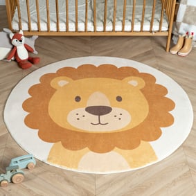 Rund tvättbar barnmatta – Sammy Lion Brun
