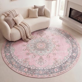 Rund Matta I Vintagestil - Lily Medaillon Rosa
