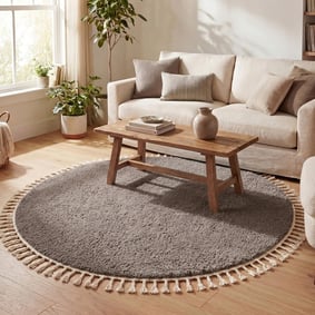 Rund Matta Med Hög Lugg  - Lofty Fringe Fringe Taupe