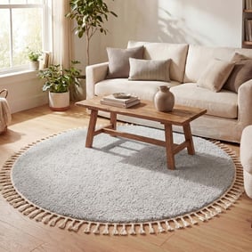 Rund Matta Med Hög Lugg  - Lofty Fringe Ljusgrå