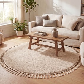 Rund Matta Med Hög Lugg  - Lofty Fringe Beige