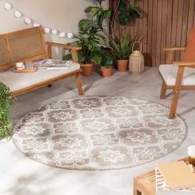 Rund utomhusmatta – Rio Flower Beige