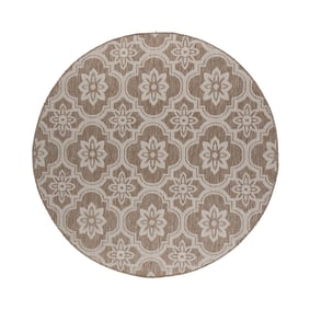Rund utomhusmatta – Rio Flower Beige - sfeer