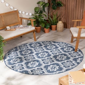 Rund utomhusmatta – Rio Flower Blå