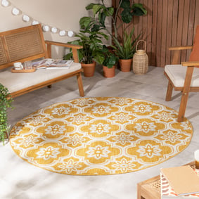 Rund utomhusmatta – Rio Flower Gul