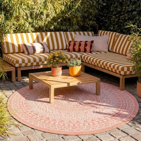 Rund Utomhusmatta - Summer Aztec Rosa