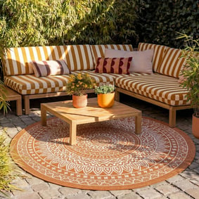 Rund Utomhusmatta - Summer Aztec Terrakotta