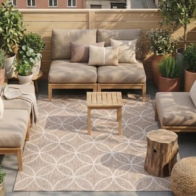Geometrisk utomhusmatta – Faro Ripple Beige