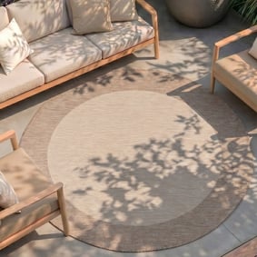 Rund inomhus- & utomhusmatta – Sierra Border Kräm/Beige