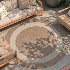Rund utomhusmatta – Sierra Border Beige/Kräm