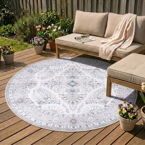 Rund Vintage Utomhusmatta - Santo Flora Vit