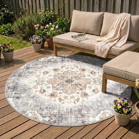 Rund Vintage Utomhusmatta - Santo Mandala Blå/Grå