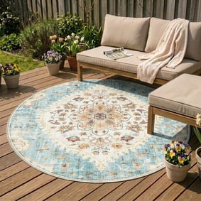 Rund Vintage Utomhusmatta - Santo Mandala Ljusblå