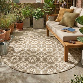 Rund utomhusmatta – Rio Flower Beige