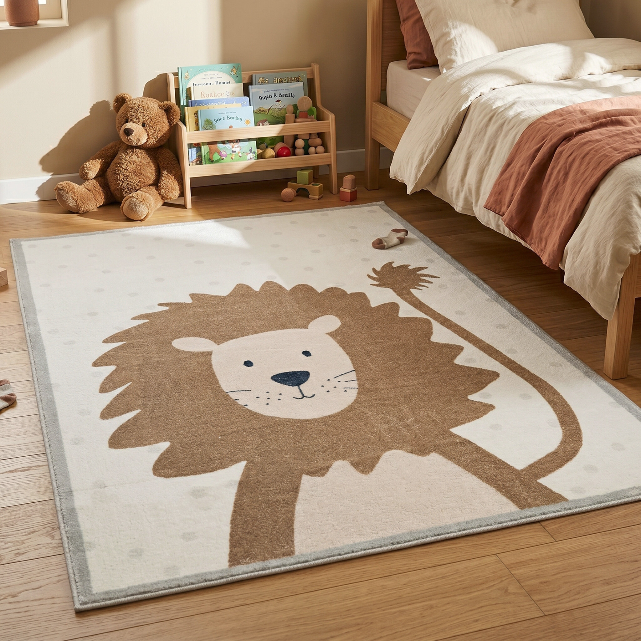 Tvättbar barnmatta | Simba Lion brun hos Volero