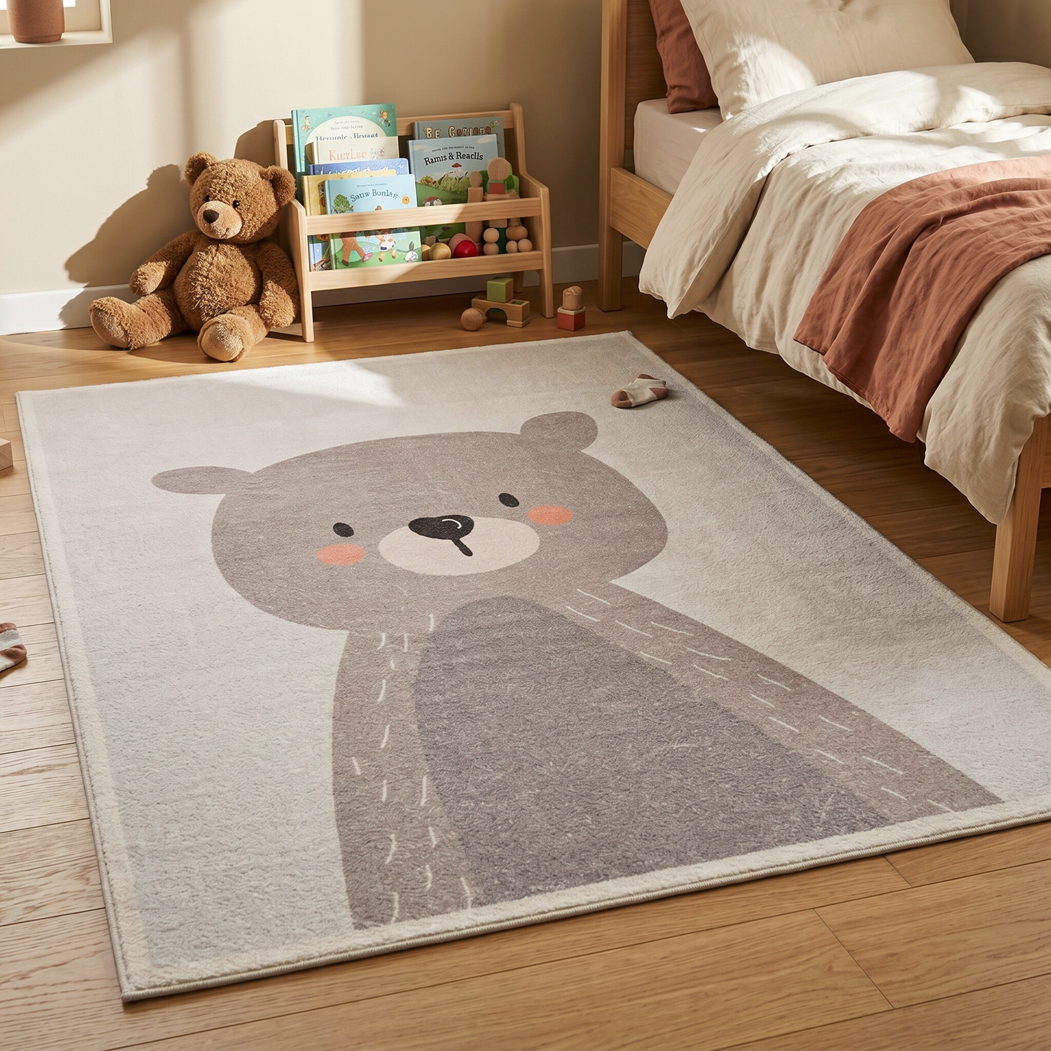 Tvättbar barnmatta | Simba Bear beige hos Volero