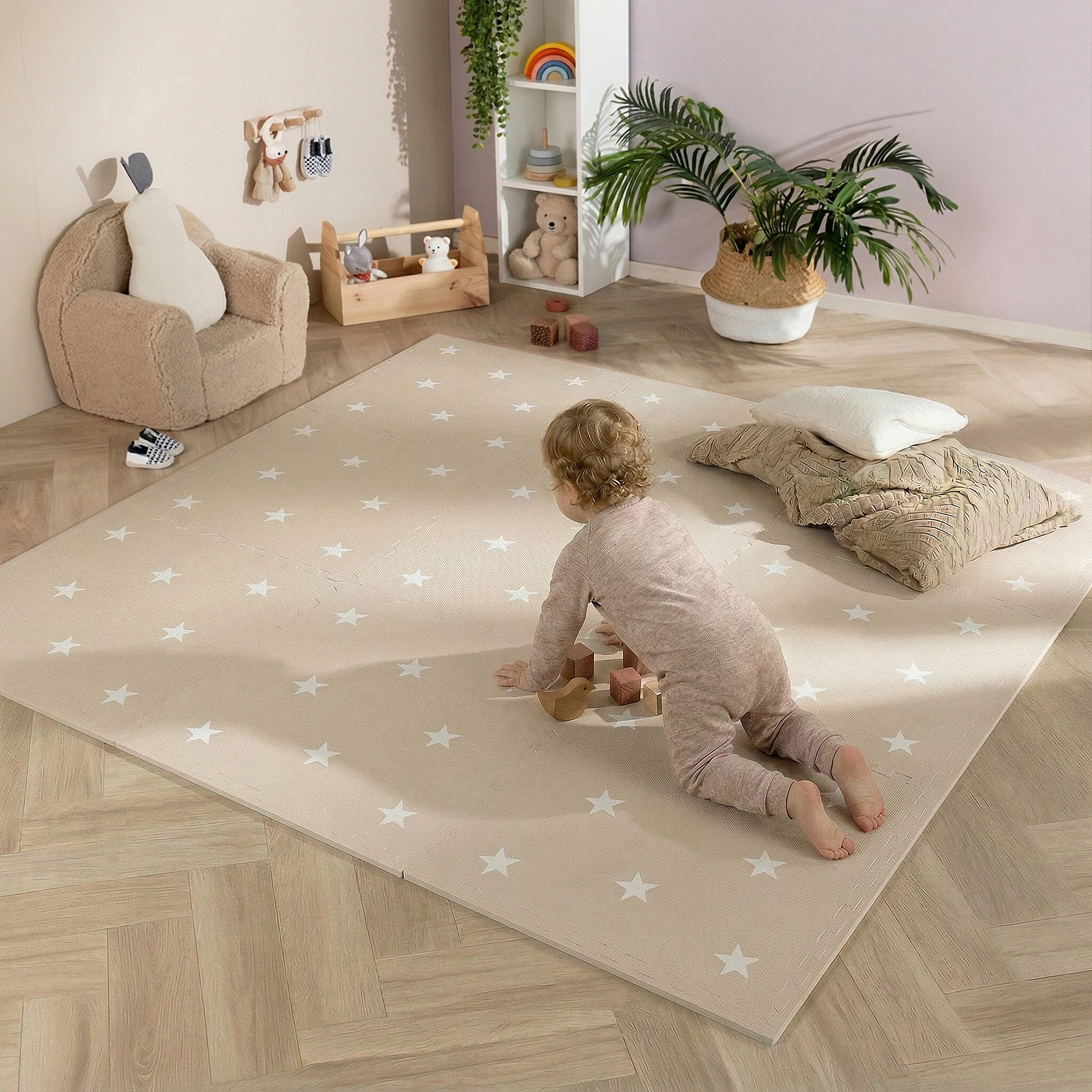 Lekmatta för baby XL | Alfie Stars Grå/Beige hos Volero