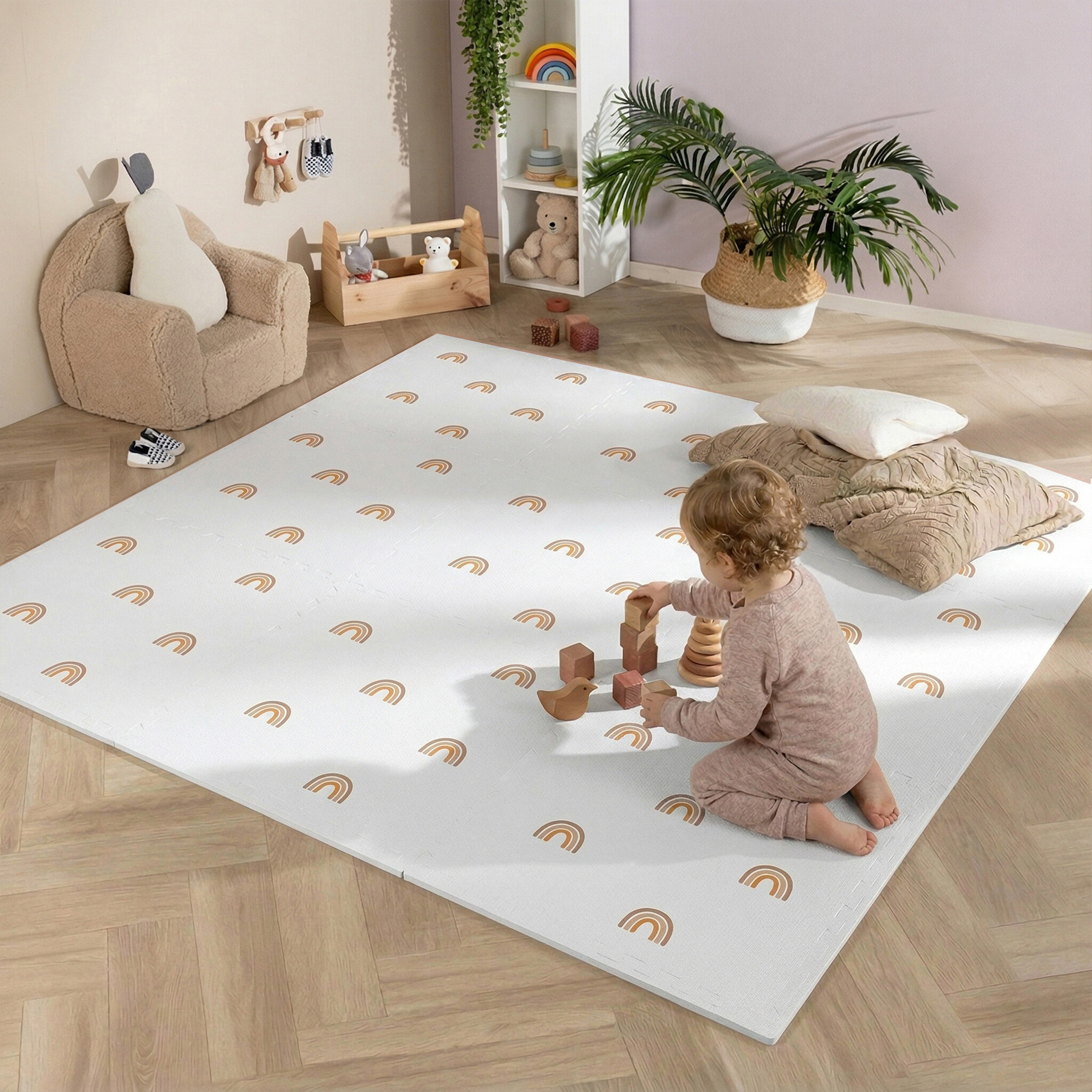 Lekmatta för baby XL | Alfie Rainbow Vit hos Volero