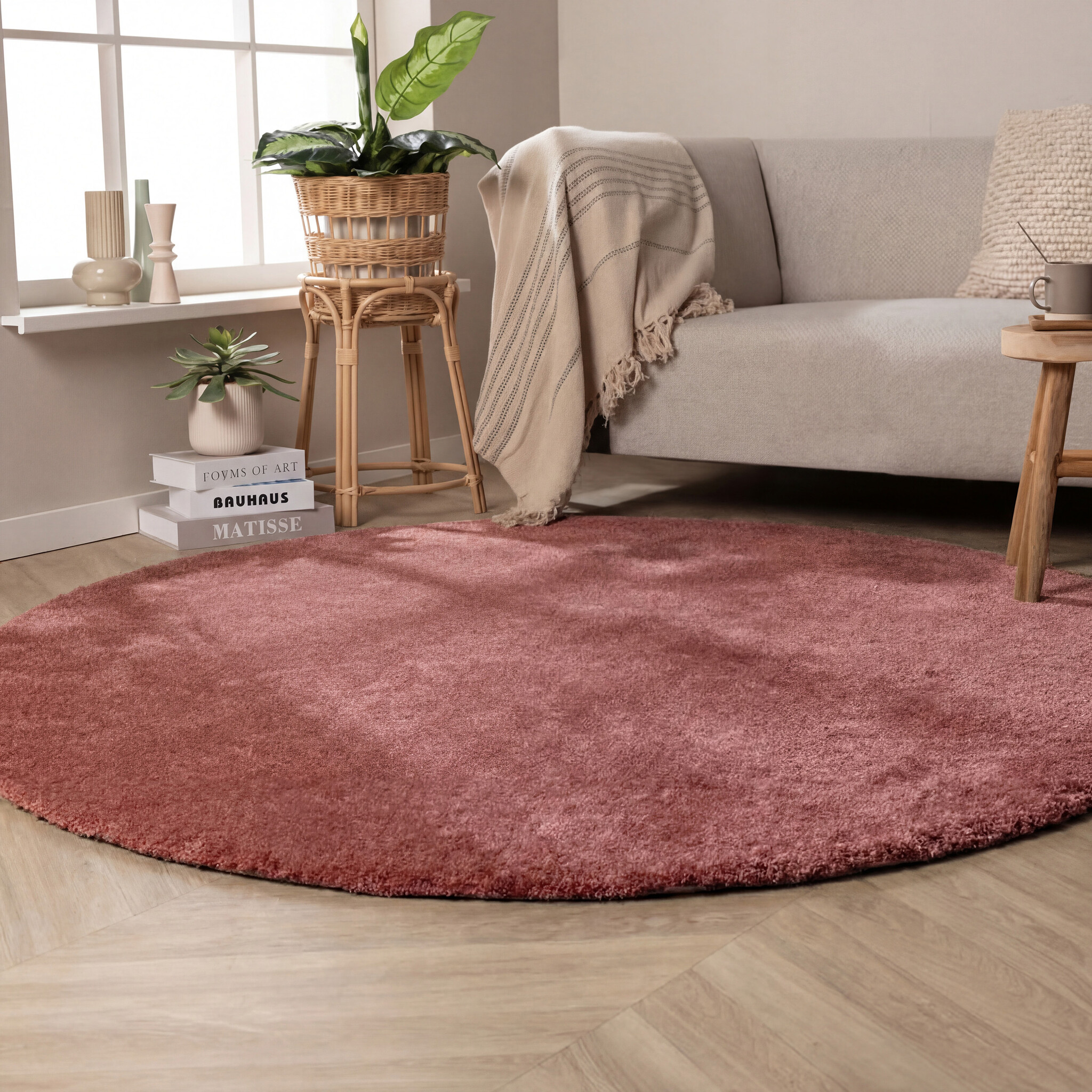 Rund tvättbar matta | Clean rosa hos Volero