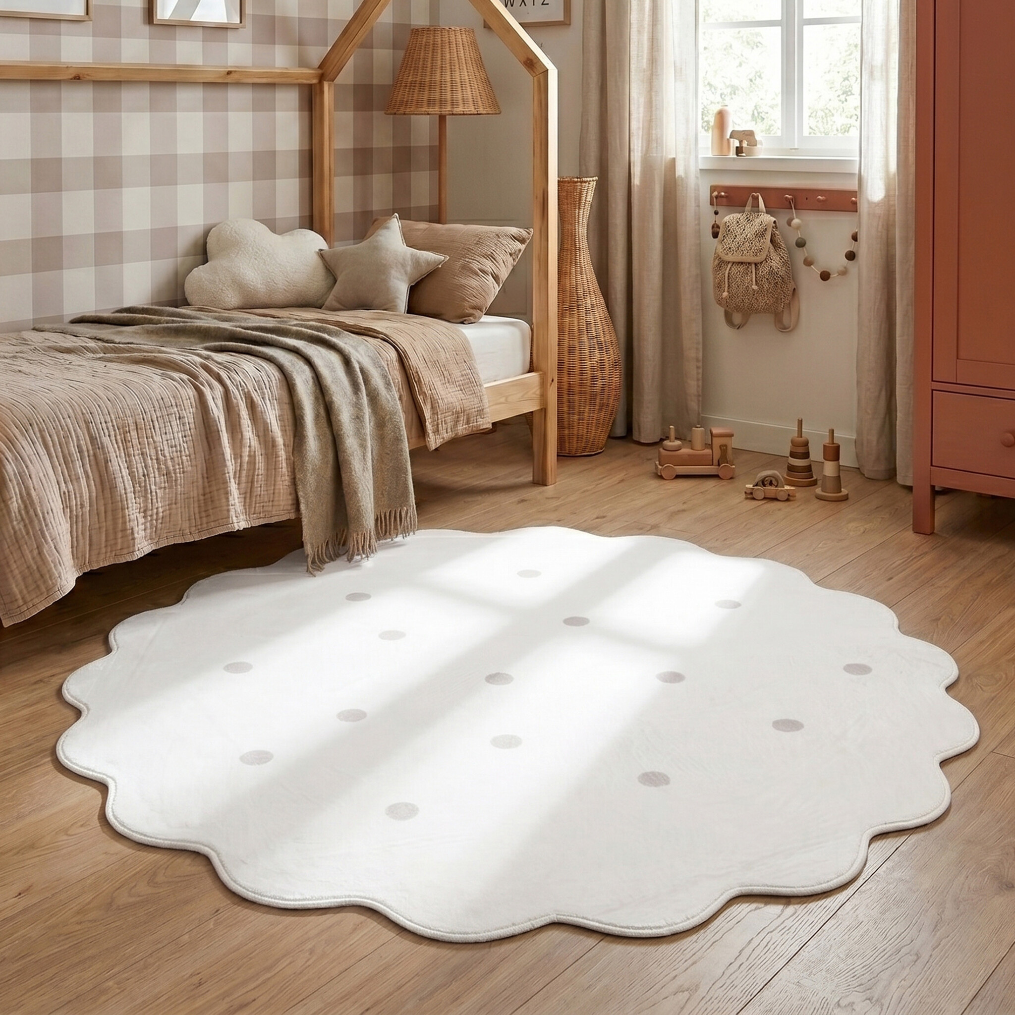 Rund matta för barnrum | Cloudy Dots vit hos Volero