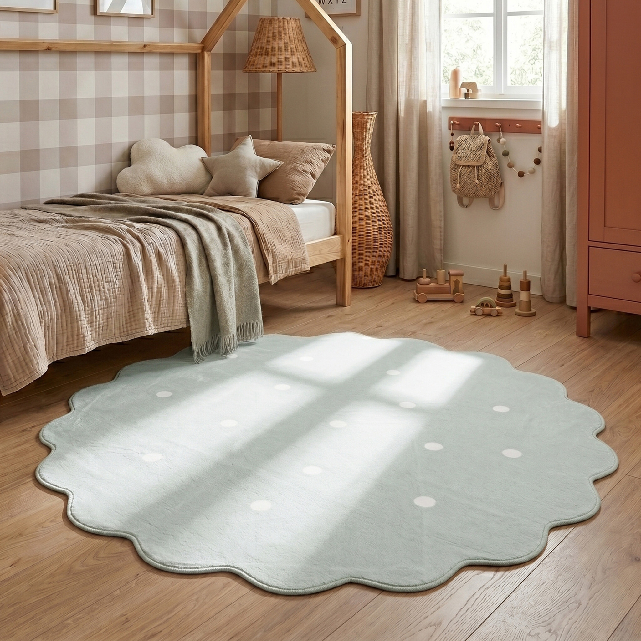 Rund matta för barnrum | Cloudy Dots mintgrön