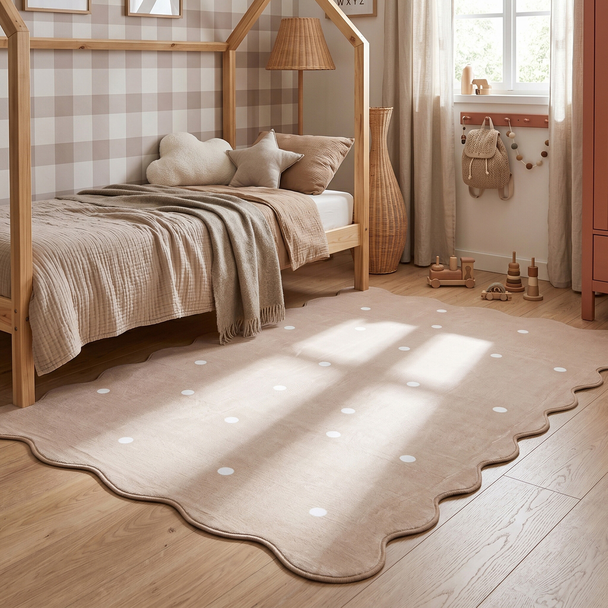 Matta barnrum | Cloudy Dots beige hos Volero
