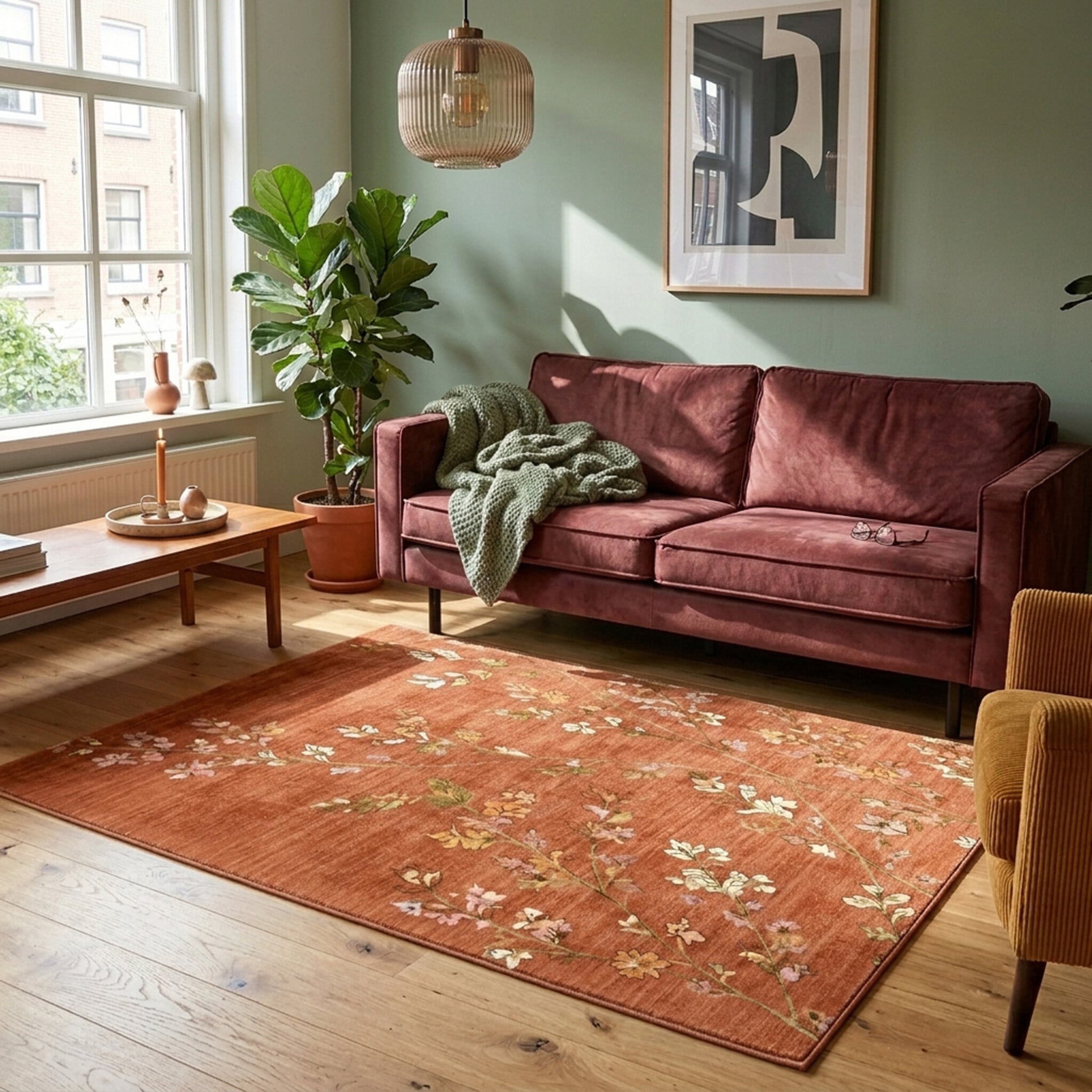 Tvättbar matta - Misty Floral Terracotta
