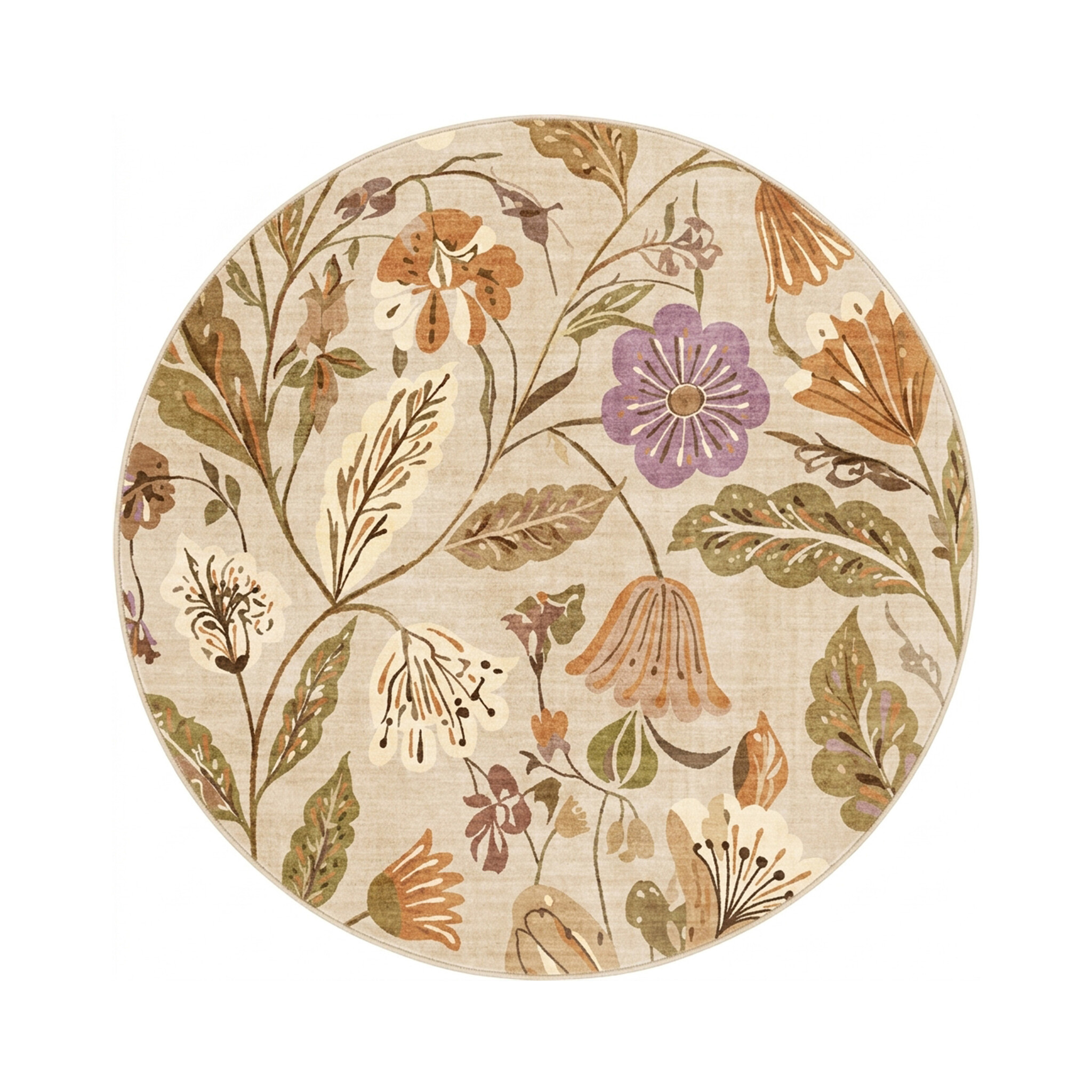 Rund tvättbar matta - Misty Flowers Creme - sfeer