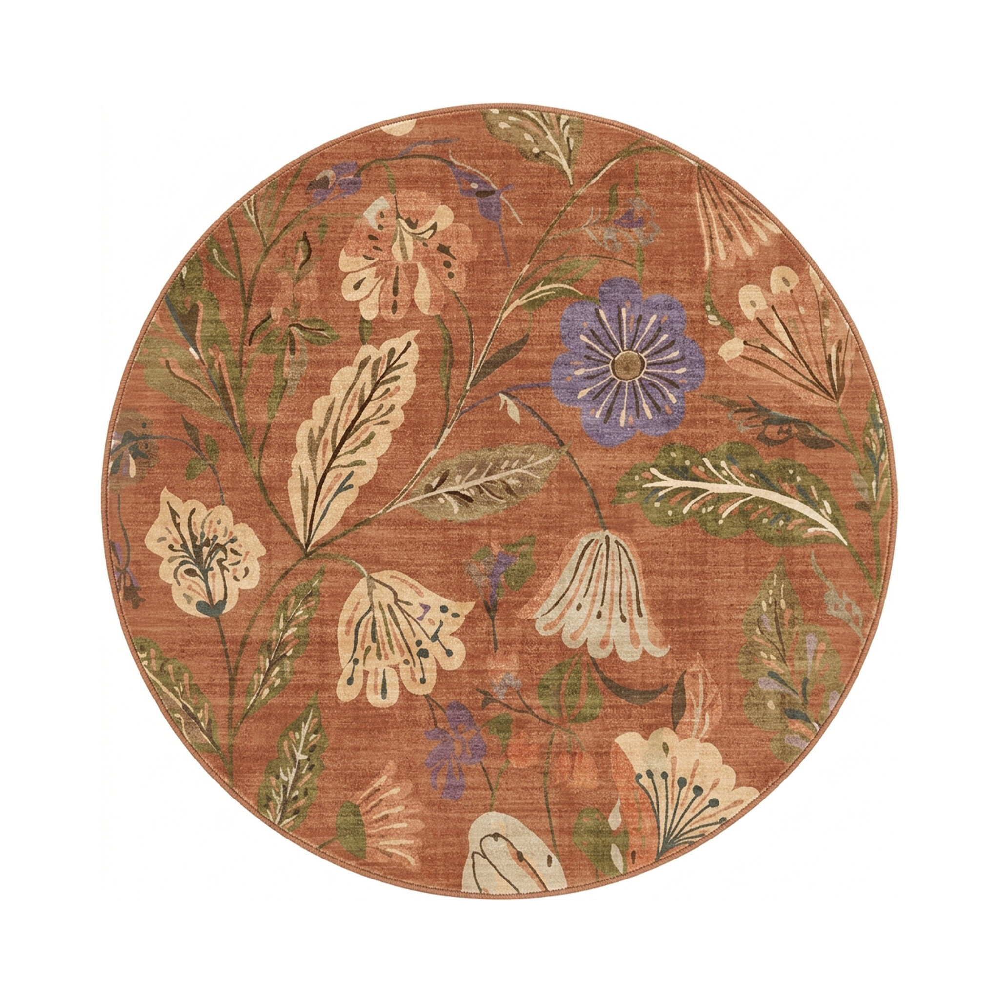 Rund tvättbar matta - Misty Flowers Terracotta - sfeer