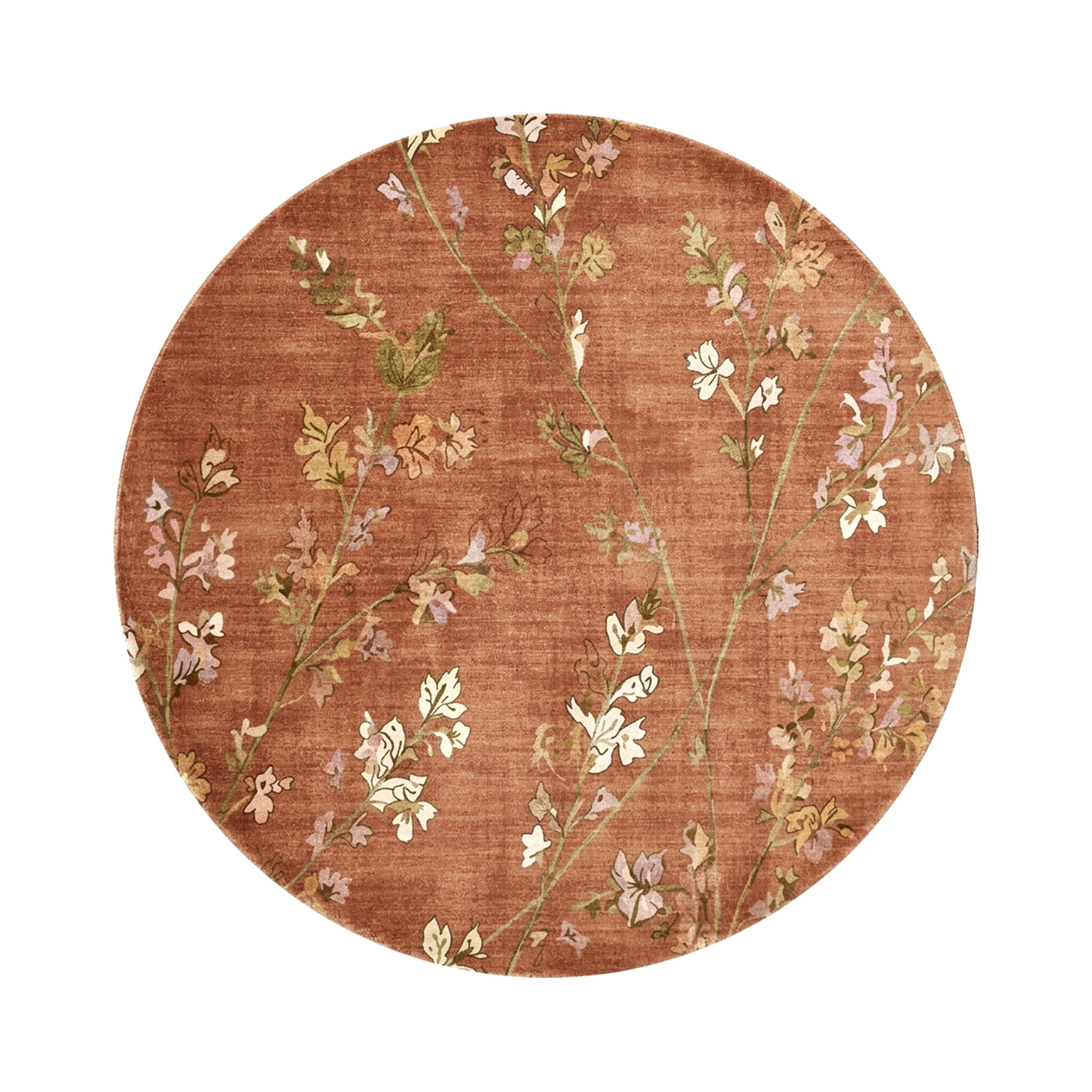 Rund tvättbar matta - Misty Floral Terracotta - sfeer