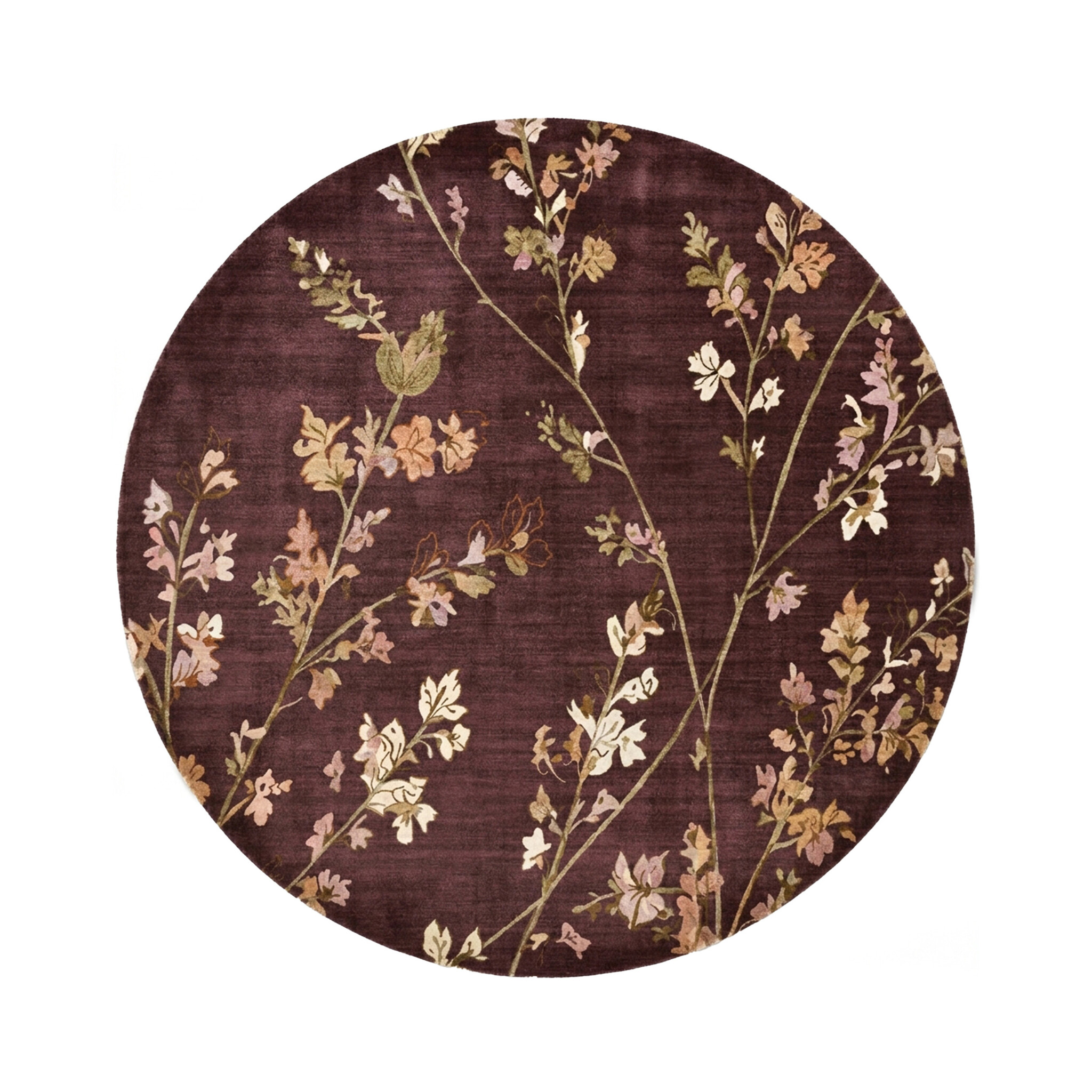 Rund tvättbar matta - Misty Floral Brun - sfeer